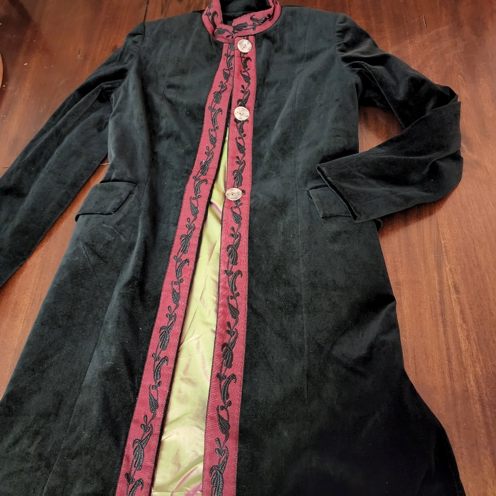 Jacket- Velvet Trench w/beautiful red trim and irradecent interior. Stunning!
